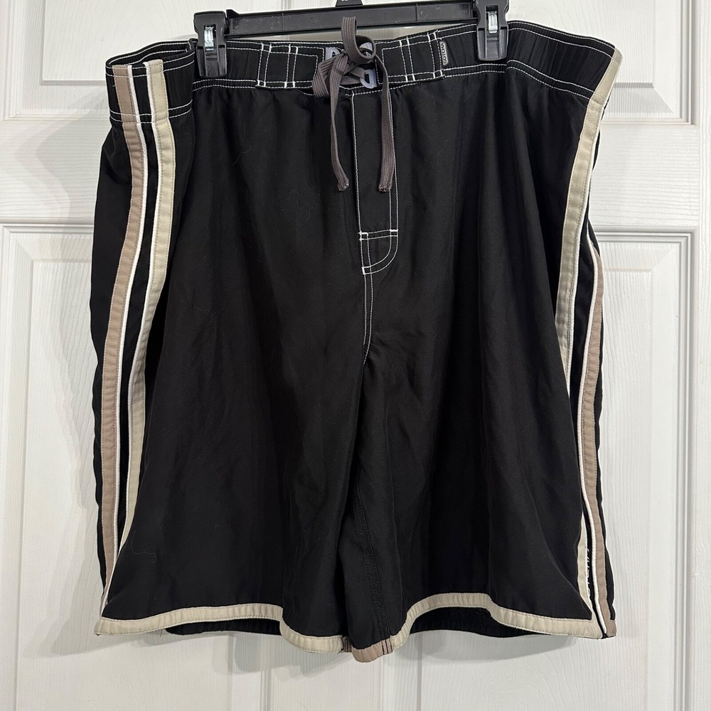 Gotcha Size XL Black Surf‎ Trunks White Tan Trim Lace Up Waist